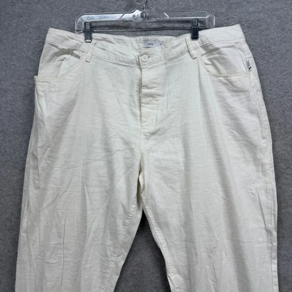 Onia Linen Blend Pants Mens 38x30‎ Cream Button Fly Straight Lounge Resort Beach